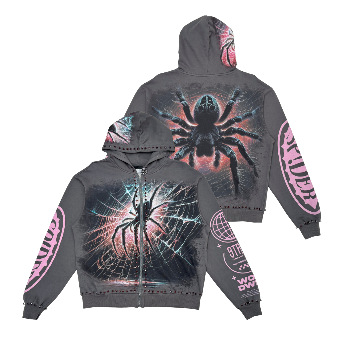 Stray Grey/Pink Spider Zip Hoodie