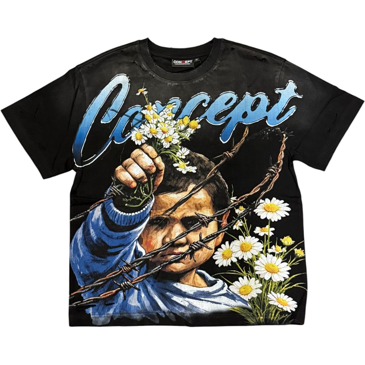 Concept "Flowers" Tee Blk Wash