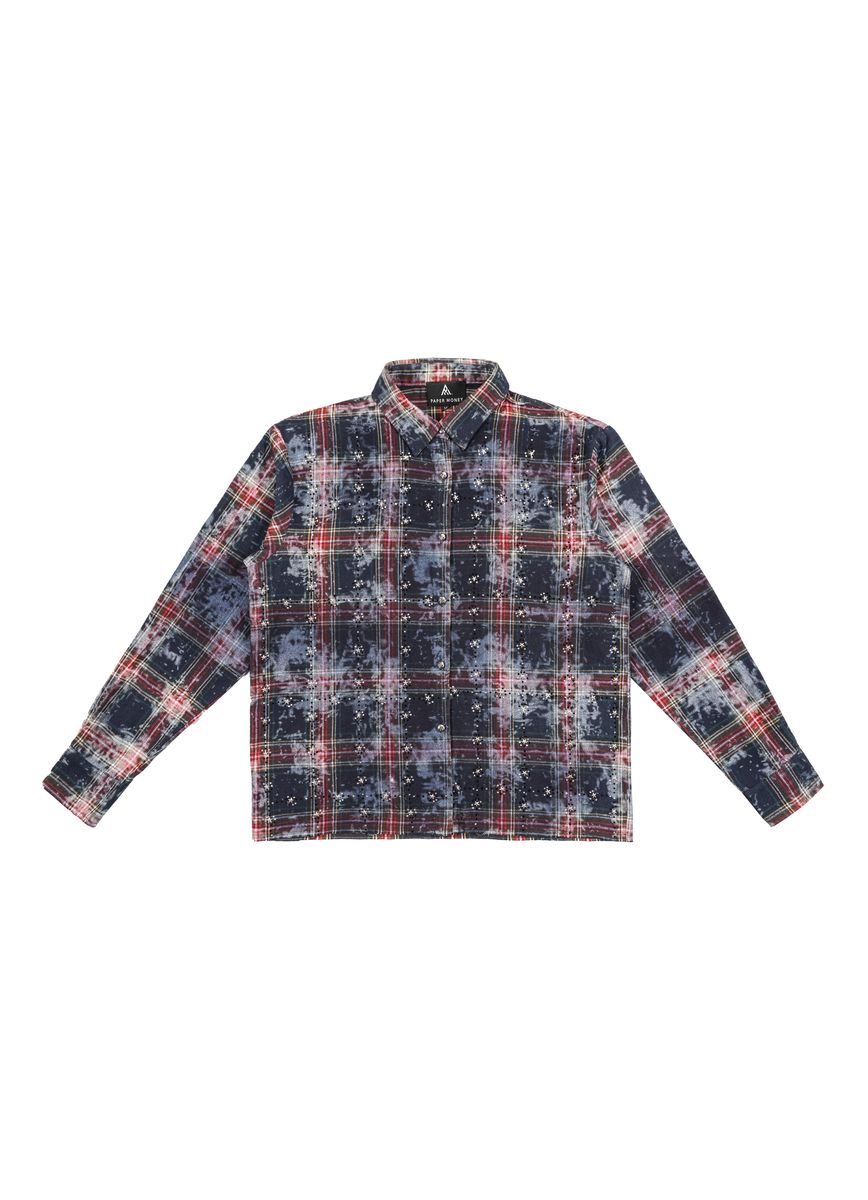 Paper Money RHINESTONE FLANNEL Blue/red