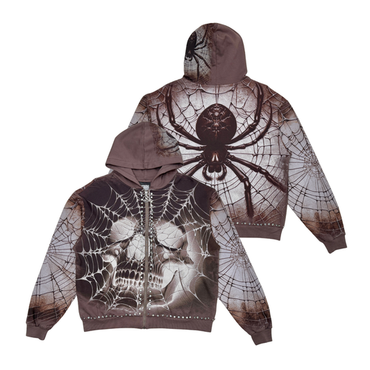 Stray Cocoa Skull Web Zip Hoodie