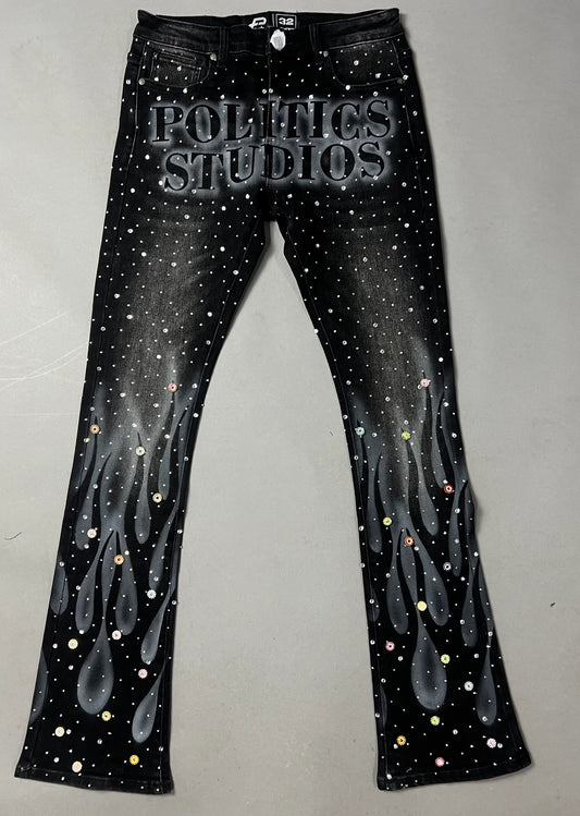 Politics Jeans - Black Flames And Grey