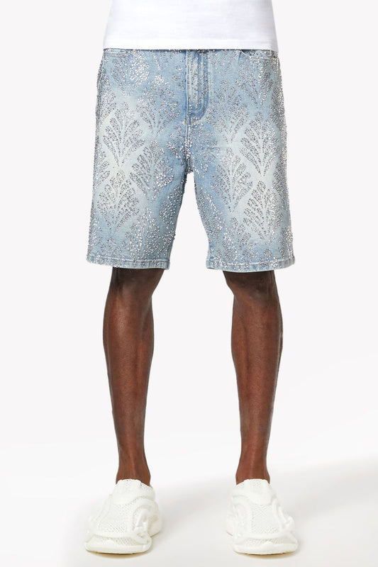 Guapi Aqua Blue Embellished Denim Shorts V2