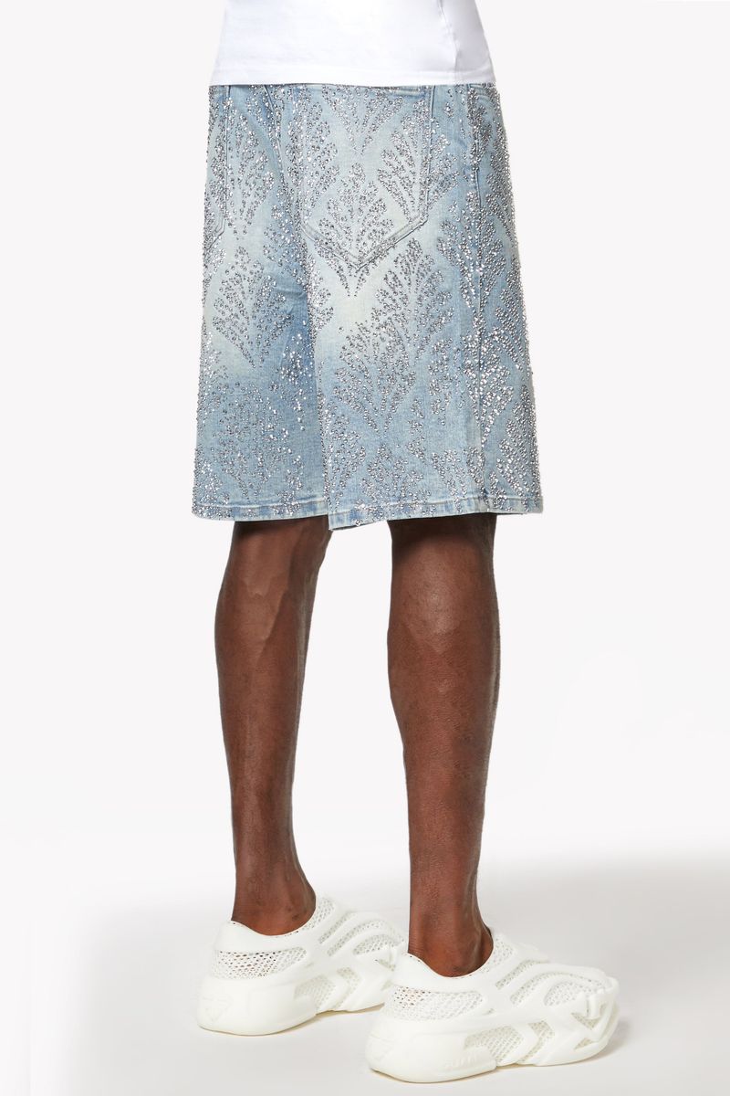 Guapi Aqua Blue Embellished Denim Shorts V2
